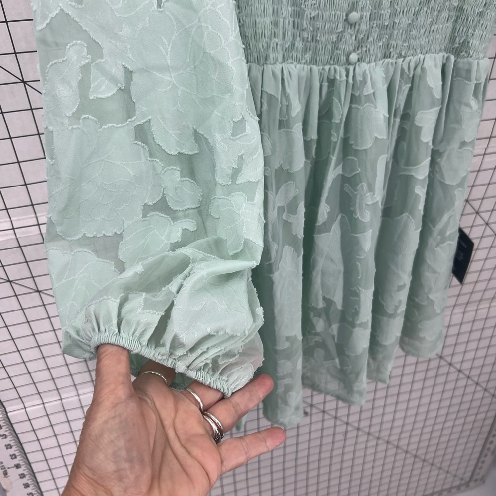 LULU’S Tomorrow and Always Light Sage Green Burnout Floral Mini Dress L - Picture 10 of 15